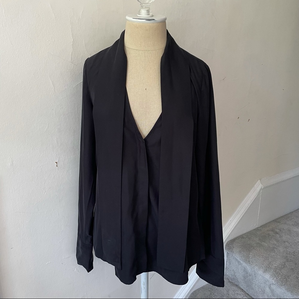 Stylestalker REVOLVE Black Modal Blend Button Up Neckline Tie Aspen Top Size XS